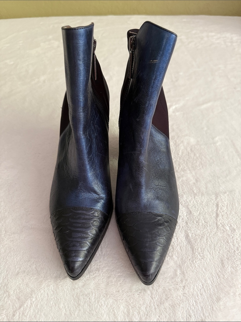 Donald J. Pliner Navy and Black Leather Block Heel Ankle Boots